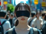 街中で、目隠しされる女性　秋田県　大館市　2025年04月02日