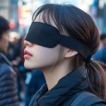 街中で、目隠しされる女性　滋賀県　近江八幡市　2025年10月05日