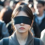 街中で、目隠しされる女性　岩手県　一関市　2025年10月08日