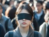 街中で、目隠しされる女性　岩手県　一関市　2025年10月08日
