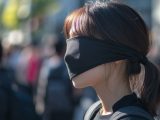 街中で、目隠しされる女性　長野県　松本市　2025年10月17日